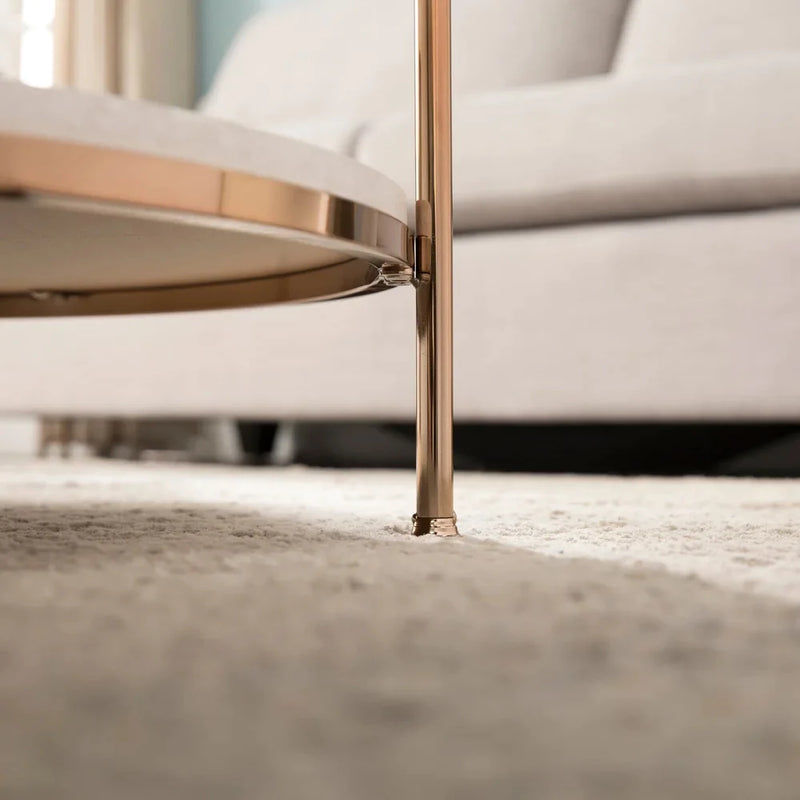 Round Metal Coffee Table In Shiny Rose Gold Edge