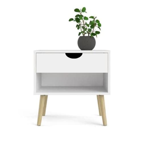 HANDYFINER Modern Bedside Side Table with Drawer and Shelf, Beautiful Nightstand for Living Room, Multi-Storage Table for Kids Table-White