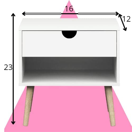HANDYFINER Modern Bedside Side Table with Drawer and Shelf, Beautiful Nightstand for Living Room, Multi-Storage Table for Kids Table-White