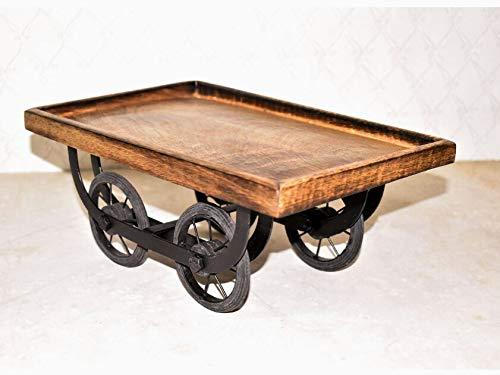 Handmade Wooden Tray for Serving || Wooden Tray|| Serving Kart Tray || Thelaa Shape Tray with Movable Wheels
