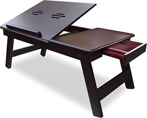 Laptop Table Foldable Adjustable/Work from Home/Breakfast Serving Bed Tray - Laptop Table with Tilting Top and Storage Drawer Durable and Sturdy.