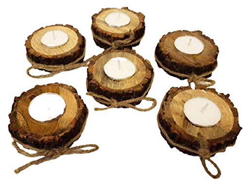 HANDYFINER bark style candle holder with candles II Wooden candle holder