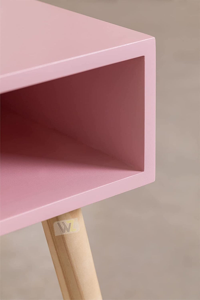 HANDYFINER Nightstand Open Shelf, Bedside Table, End Table, Sofa Side Table Night Stand for Bedroom, Foldable Space Saving Furniture-Pink