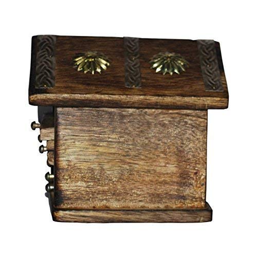 HANDYFINER Wooden and Brass Antique Hut Shape Coaster Set for Home Decor
