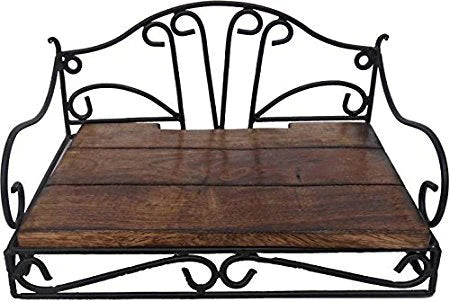 Woodenibis Wooden and Wrought Iron Set Top Box Wall Shelf / Stand- Wood Multipurpose Holder for Cable, WiFi Router, DTH or Modem