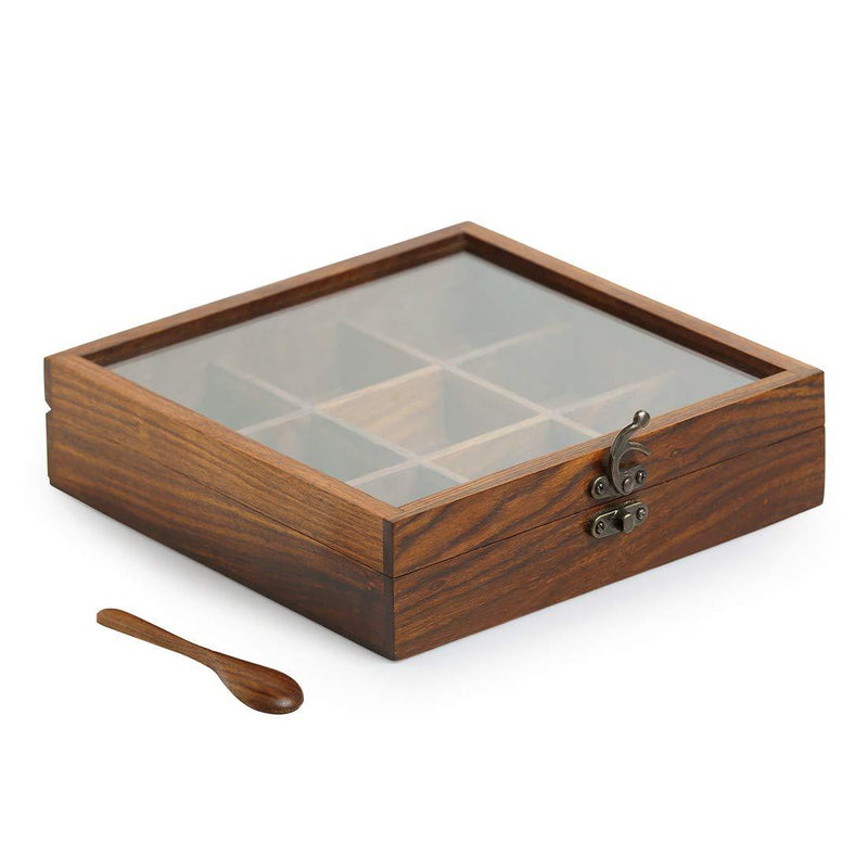 Multi-Utility Storage Containers and Spice Box With Spoon In Sheesham Wood -Masala box.