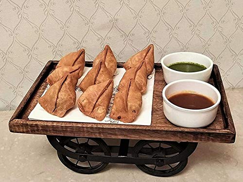Handmade Wooden Tray for Serving || Wooden Tray|| Serving Kart Tray || Thelaa Shape Tray with Movable Wheels