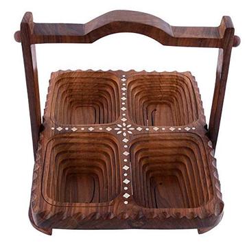 HANDCRAFTED WOODEN BEAUTIFUL DRY FRUIT FOLDABLE BASKET