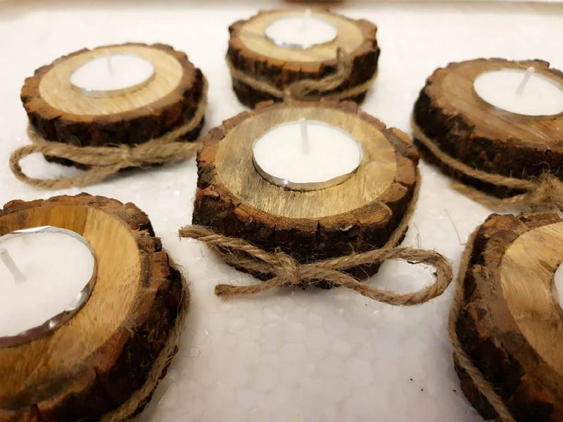 HANDYFINER bark style candle holder with candles II Wooden candle holder