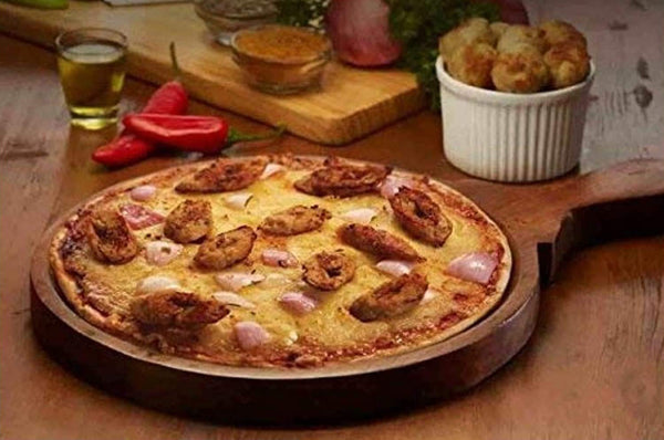 Wooden Pizza Serving Platter Cum Chopping Board on Back Side Sheesham Wood, (10 inch)