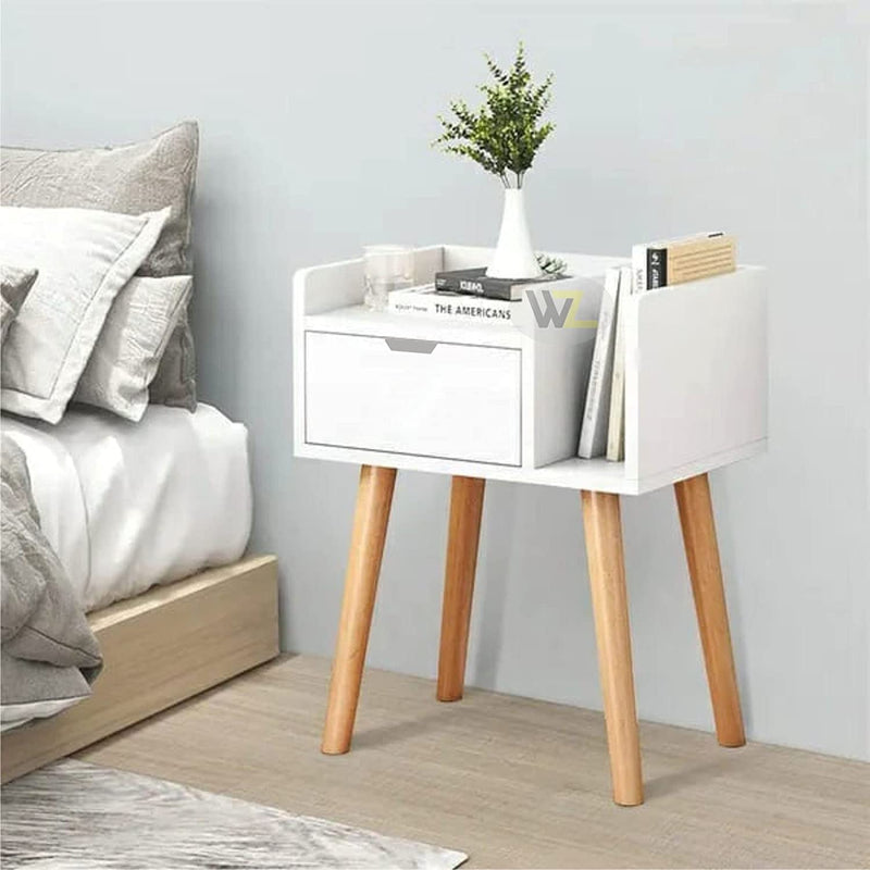 HANDYFINER Modern Bedside Table with Drawer and Book Storage Space, Nightstand for Living Room/Bedroom, Home Decore Furniture, Accent Table for Home & Office-White