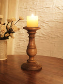 Decorative Wooden Pillar Candle Stand Set of 2 – Hand Crafted Wood Candle Holders