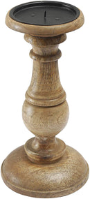 Decorative Wooden Pillar Candle Stand Set of 2 – Hand Crafted Wood Candle Holders