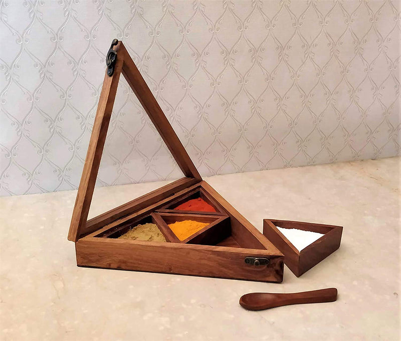 Handicrafts Goods Wooden Triangle Shape Spice Box