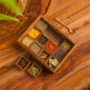 Handyfiner"Twelve Blends" Spice Box with 12 Containers & Spoon in Sheesham Wood - Wooden Spice Box Set for Kitchen Masala Spice Boxes Masala Daani Namak Dani Dabba Multipurpose Decorative Boxes