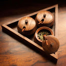 Handyfiner SHEESHAM WOOD TRIANGULAR CONTAINER TRAY SET WITH SPOONS