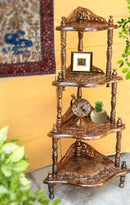 HANDYFINER Sheesham Wood Corner Rack Side Table for Home Decor