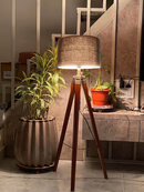 Floor Lamp for Living Room, Bed Room with Wooden Crafter Stand, Modern Decorative Lamp in Black Shade Brown Stand (Bulb Included)