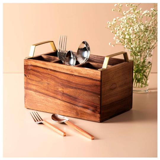 Wooden Cutlery Box with Iron Handle||Premium Quality|| CT-01