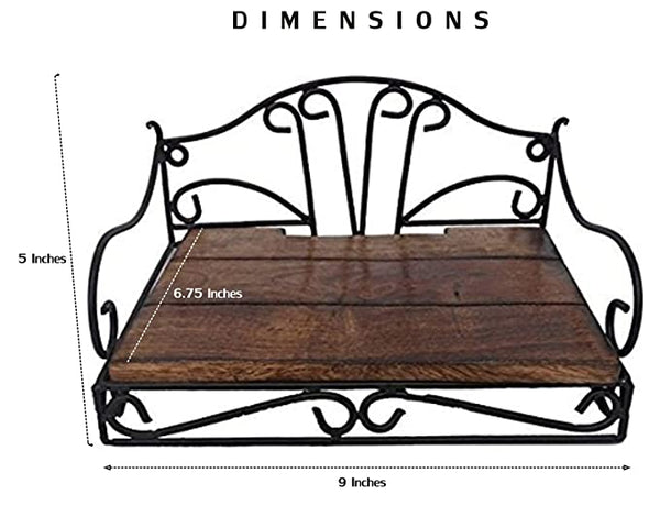 Woodenibis Wooden and Wrought Iron Set Top Box Wall Shelf / Stand- Wood Multipurpose Holder for Cable, WiFi Router, DTH or Modem