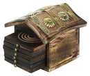 HANDYFINER Wooden and Brass Antique Hut Shape Coaster Set for Home Decor