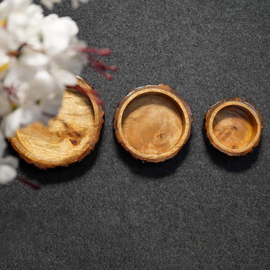 HAND CRAFTED BARK TRAY SET OF 3