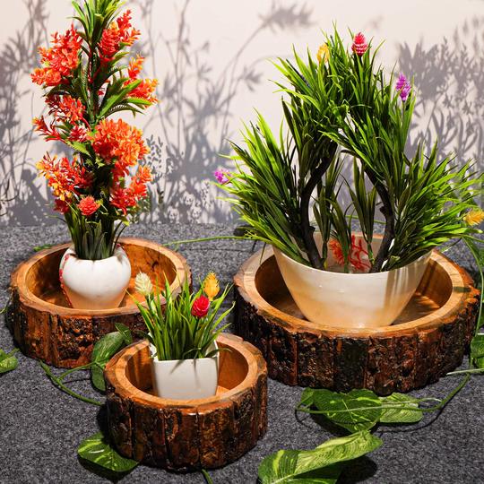 HAND CRAFTED BARK TRAY SET OF 3