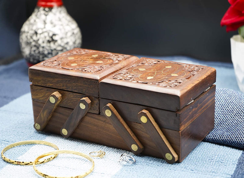HANDCRAFTED 3 IN 1 WOODEN JEWELRY BOX