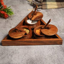 Handyfiner SHEESHAM WOOD TRIANGULAR CONTAINER TRAY SET WITH SPOONS