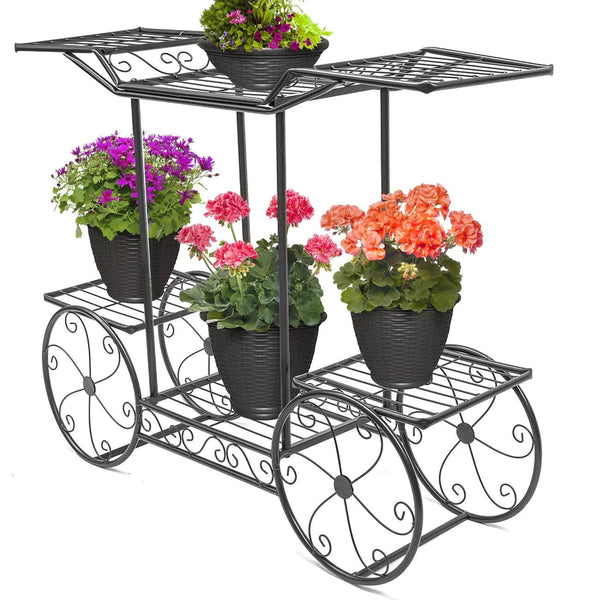 HANDYFINER 6-Tier Cart Planter Stand, Outdoor Flower Rack Flower Pot