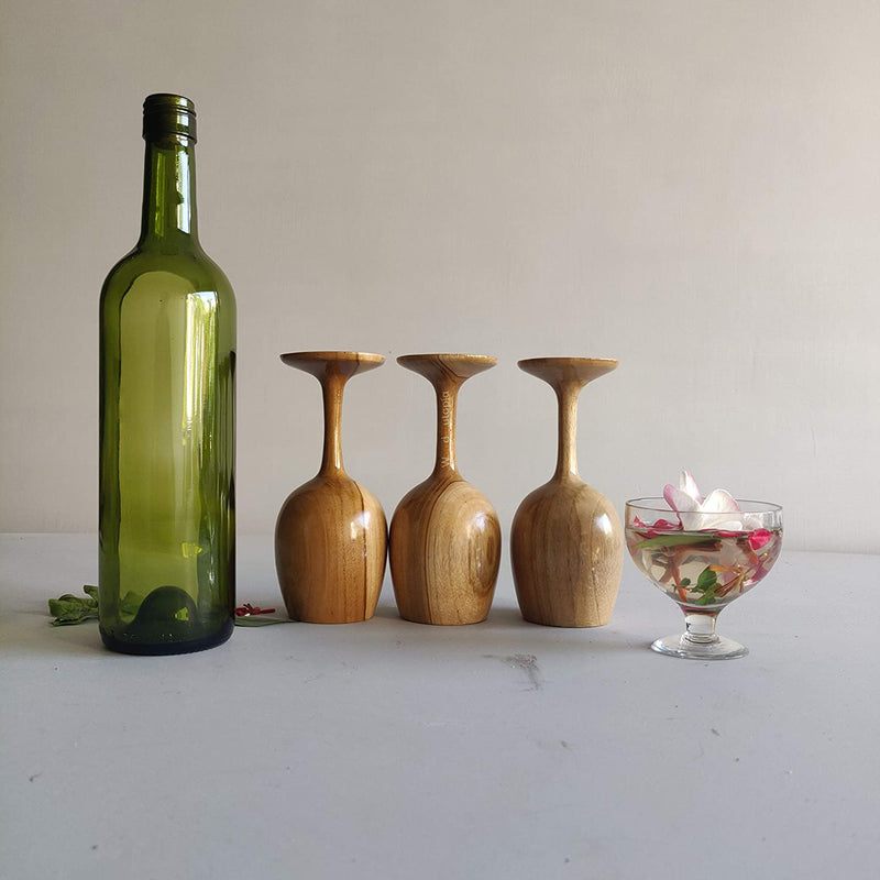 Royal Look Premium Wine Glass || Teak Wood || Set of 3