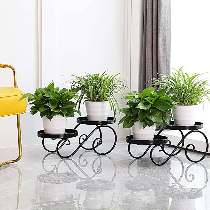 Plant Stand for Indoor Black Plant Stand Floor Flower Pot Plant Holder Indoor Outdoor Flower Rack Display for Flower Pot Metal Garden Container Round Supports Rack (1 Piece)