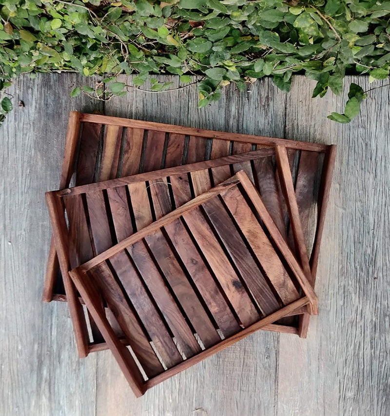 Wooden Sheesham Serving Tray(Set of 3)||beautifully designed||brown||