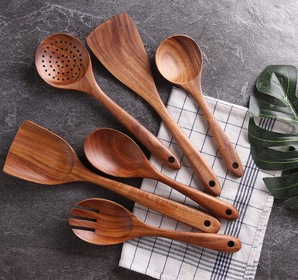 Kitchen Utensils Set,NAYAHOSE Wooden Cooking Utensil Set Non-stick Pan Kitchen Tool Wooden Cooking Spoons and Spatulas Wooden Spoons for cooking salad fork