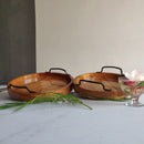 HANDYFINER Serving Circular Tray Set of 2 with Iron Handle || Acacia Wood || Water Proof