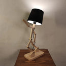 Moonwalker Beige Wooden Table Lamp with Black Fabric Lampshade