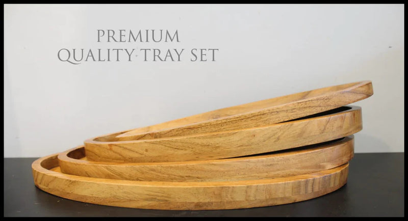 Wooden Oval Serving Tray Set of 4 II Wooden Serving Tray
