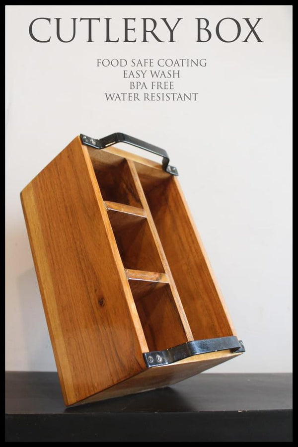Wooden Cutlery Box with Iron Handle||Premium Quality|| CT-02