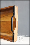 ACACIA WOOD BLACK Handle rectangular Tray||PREMIUM QUALITY||Water Resistant..