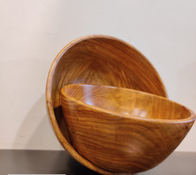 Wooden Salad Bowl || Set of 2 || Food Safe || Sheesham Wood || Hot/Cold Meal II HANDYFINER