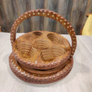 HANDCRAFTED WOODEN BEAUTIFUL DRY FRUIT FOLDABLE BASKET 5 PARTITIONS