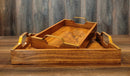 ACACIA WOOD Golden Handle rectangular Tray||PREMIUM QUALITY||Water Resistant..