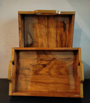 ACACIA WOOD Golden Handle rectangular Tray||PREMIUM QUALITY||Water Resistant..