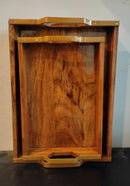 ACACIA WOOD Golden Handle rectangular Tray||PREMIUM QUALITY||Water Resistant..