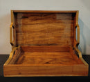 ACACIA WOOD Golden Handle rectangular Tray||PREMIUM QUALITY||Water Resistant..