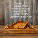 ACACIA WOOD Golden Handle rectangular Tray||PREMIUM QUALITY||Water Resistant..