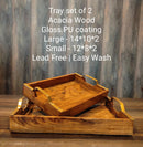 ACACIA WOOD Golden Handle rectangular Tray||PREMIUM QUALITY||Water Resistant..