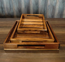 LOBBEY ACACIA WOOD STRIP TRAY SET OF 3 II WATER RESISTANT