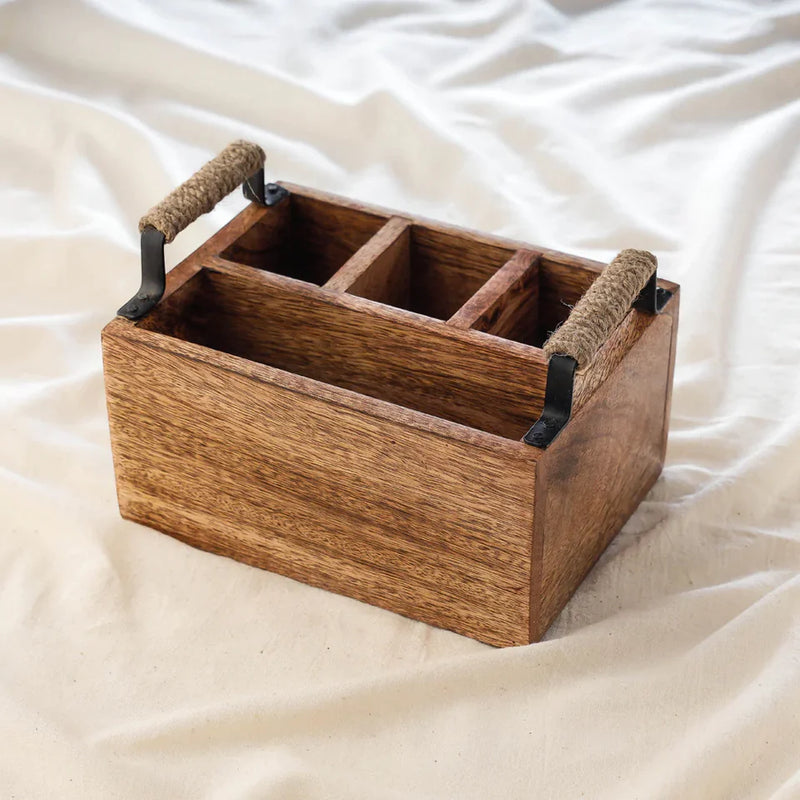 HANDYFINER Handcrafted Mango Wood Cutlery Stand