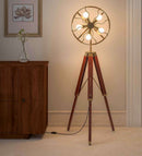 Handyfiner Antique Adjustable Tripod Fan 5 Light Floor Lamp with Morden Looks, Brass and Brown,